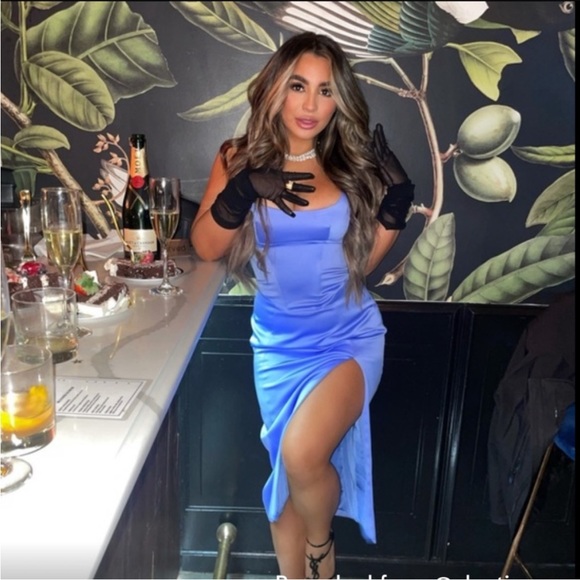 HOUSE OF CB 'Casimira' Cornflower Blue Satin Corset Midi Dress NWOT - Picture 3 of 12